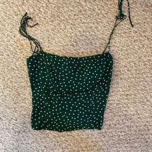Reformation Green and White Crop Tie Front Camisole